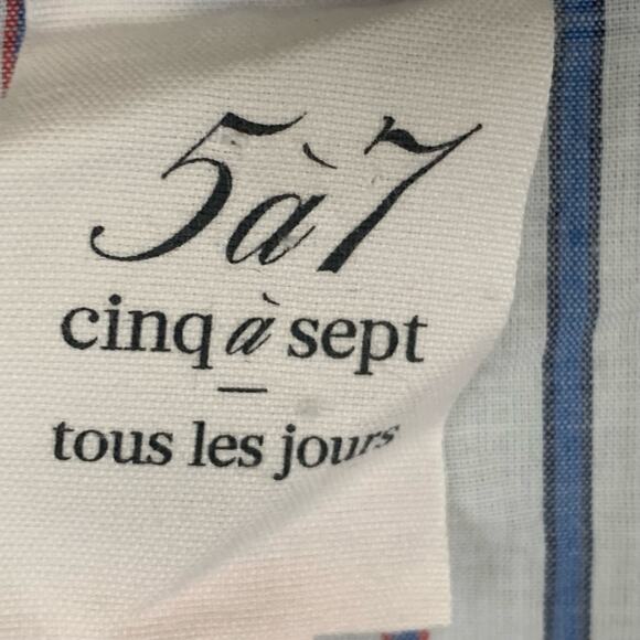 Cinq A Sept Blouse Lillian Faux Wrap Blue Red Stripe High Low Elastic Size Small - Picture 5 of 10